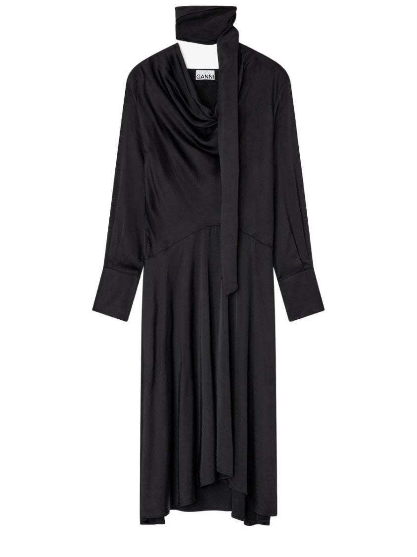 Ganni Viscose-Blend Draped Scarf Midi Dress