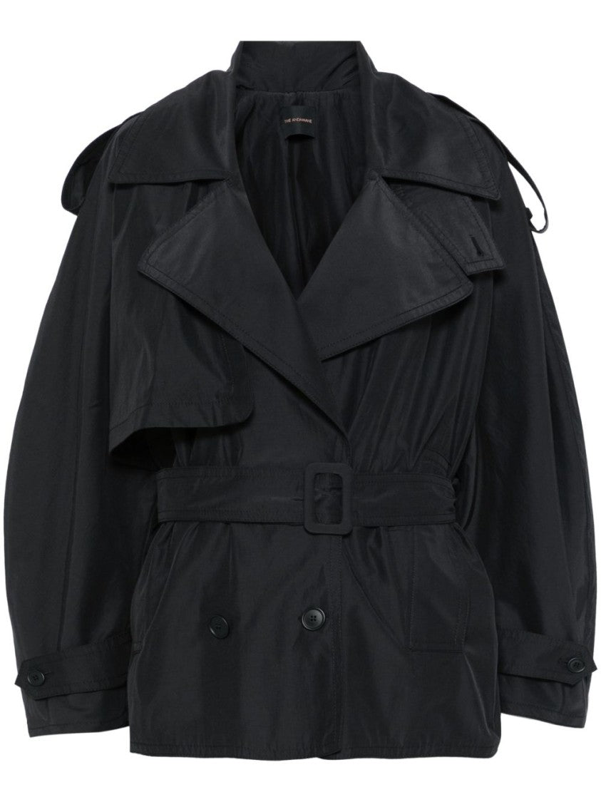 The Andamane Double-Breasted Belted Black Jacket With Oversized Sleeves