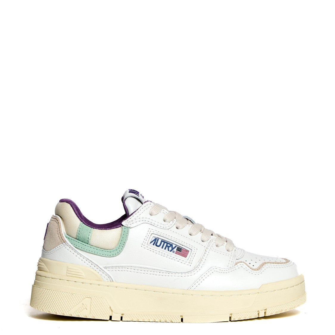 Autry Low-Top Sneakers In White With Cameo Green Accents