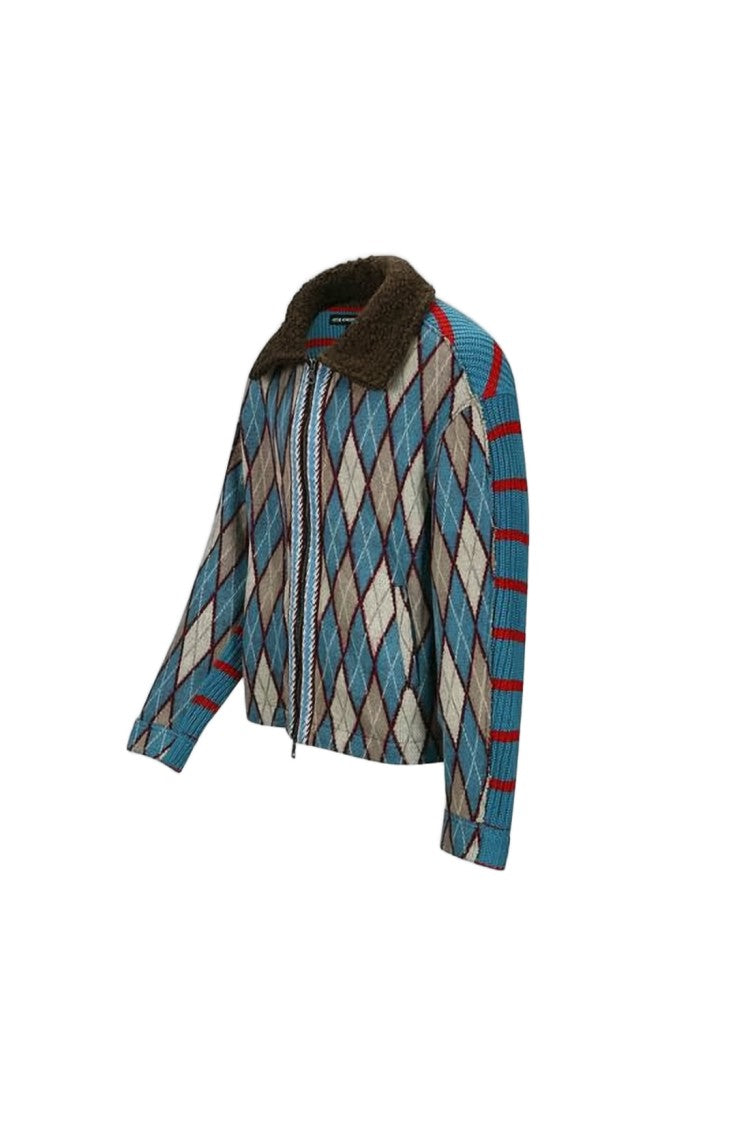Andersson Bell Zip-Up Knit Jacket With Bold Argyle