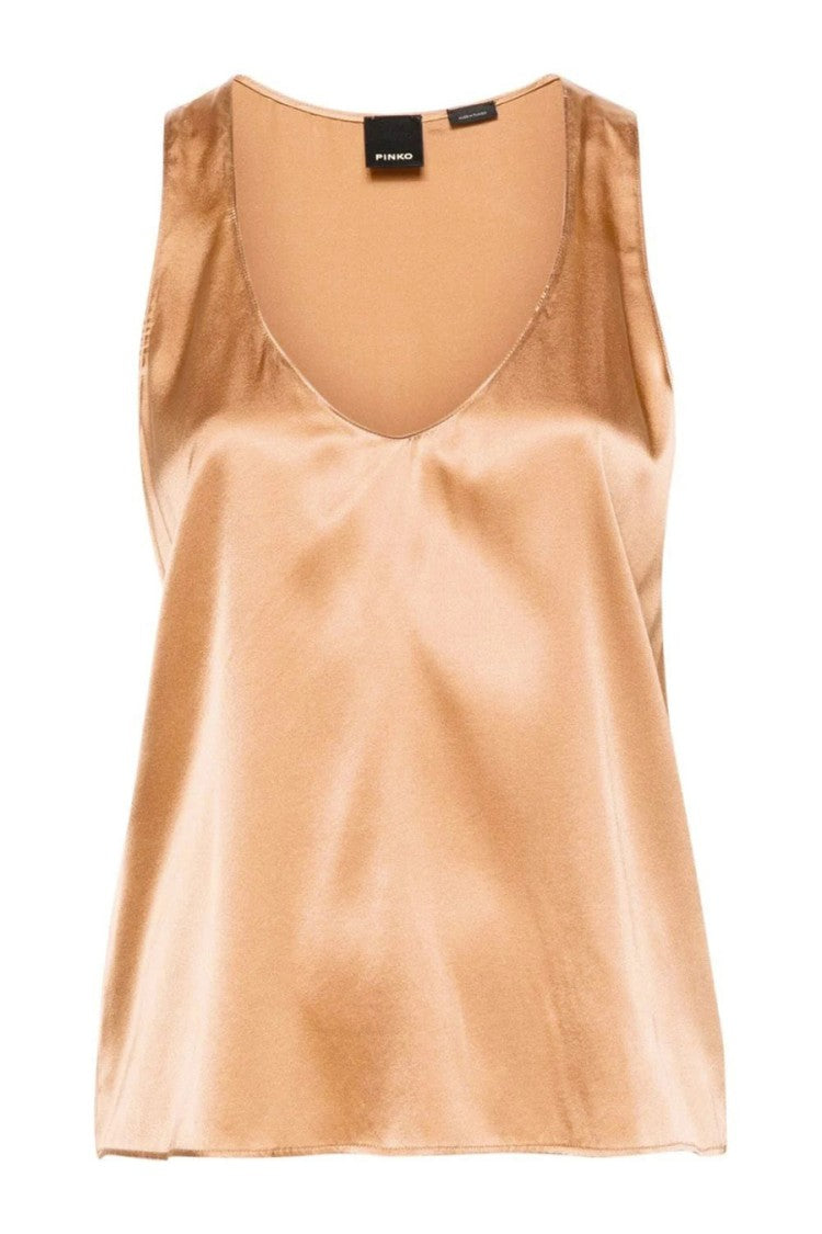 Pinko Brown Silk Top Scoop Neckline Flared