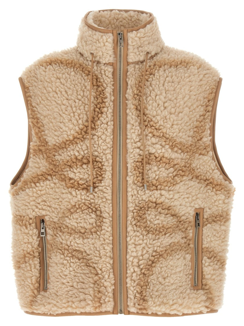 Loewe Teddy-Effect Jacquard Fleece Vest With Anagram Pattern And Leather Accents