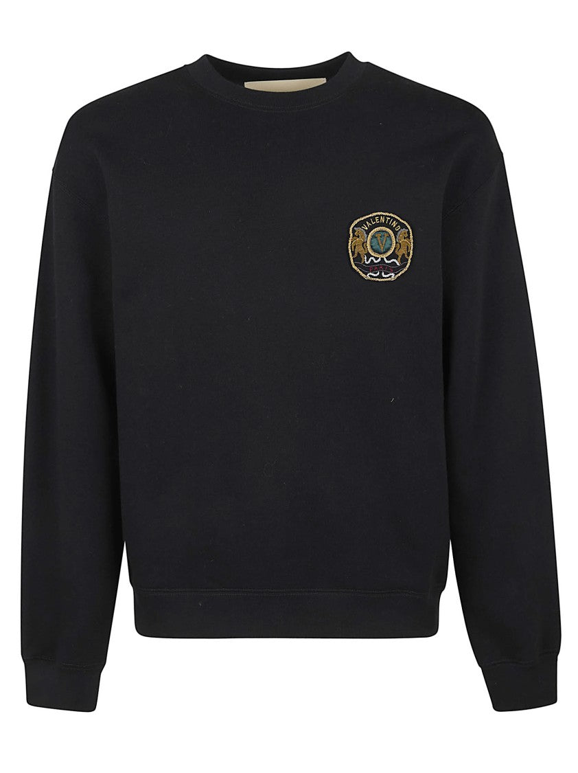 Valentino Garavani Embroidered Patch Black Cotton Sweatshirt