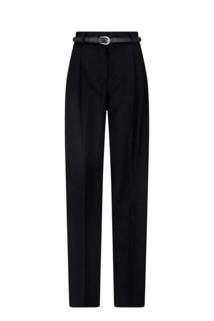 Max Mara Black Mstcocco Belted Pleated Virgin Wool Pants
