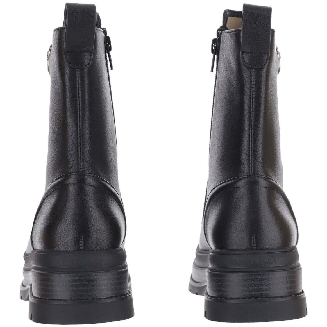 Pinko Black Chunky Sole Lace-Up Leather Boots