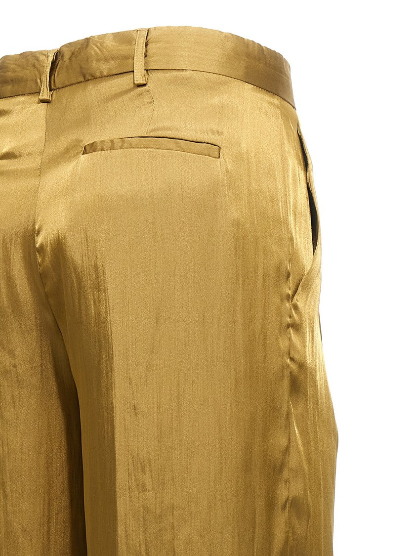 Nude Gold Satin Pants With Straight Leg Design