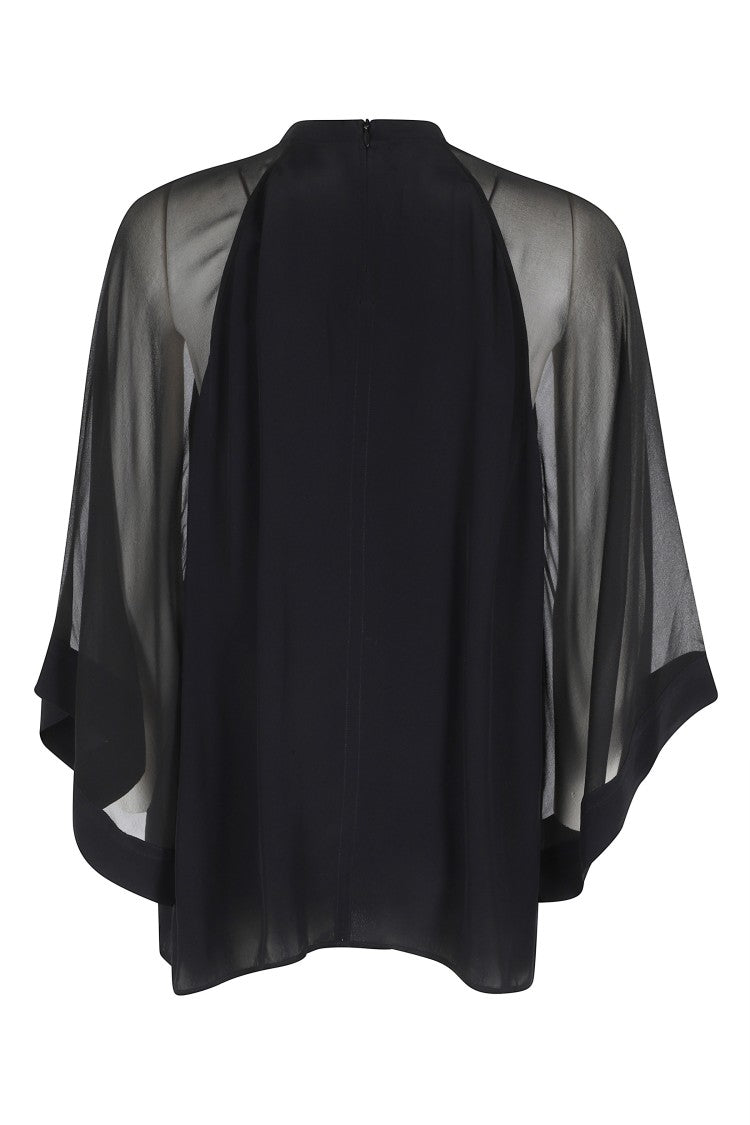 Filippa K Black Sheer Raglan Transparent-Sleeves Viscose-Blend Blouse