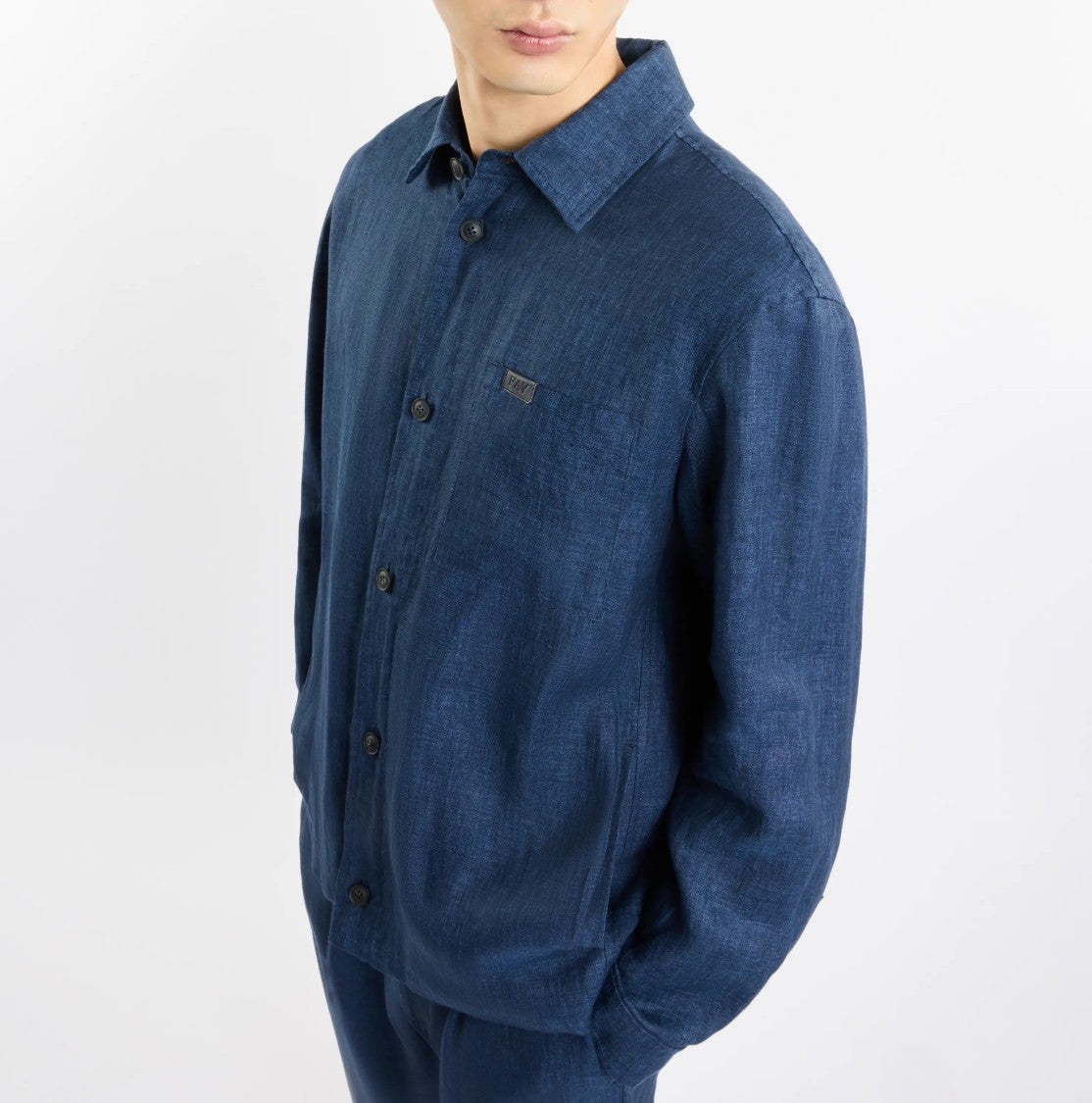 Fay Deep Indigo Blue Textured Fabric Casual Jacket