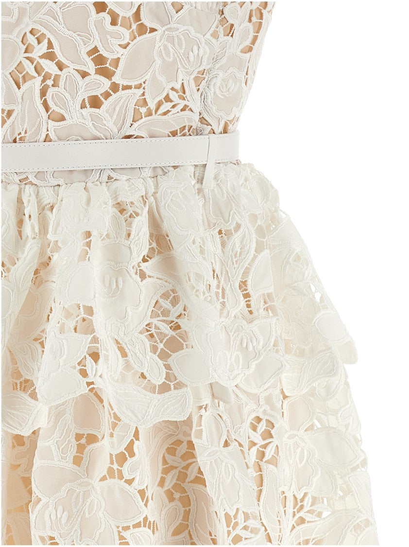 Self-Portrait 'White Lace Tiered Mini' Dress