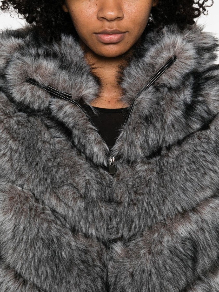 Betta Corradi Chevron Patterned Plush Faux Fur Coat