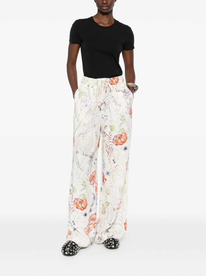 Alexander Mcqueen Ivory Wide-Leg Trousers With Floral Print