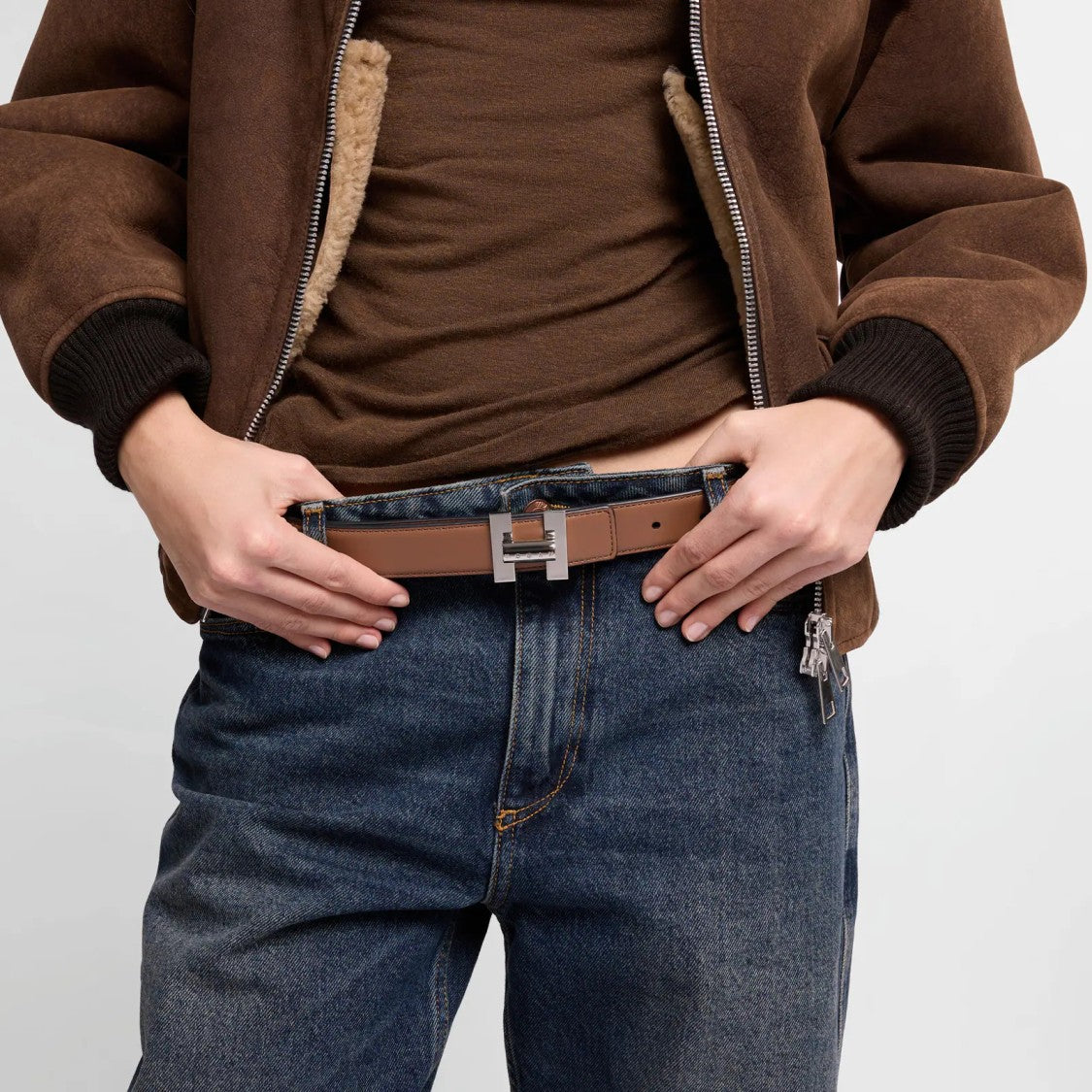 Hogan Medium-Wide Leather Silver-Tone Buckle Belt