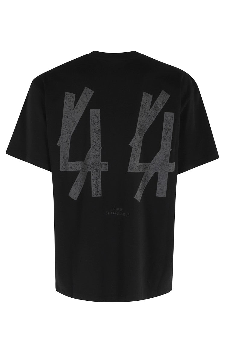 44 Label Group Black Gray Front-Back Printed Cotton T-Shirt