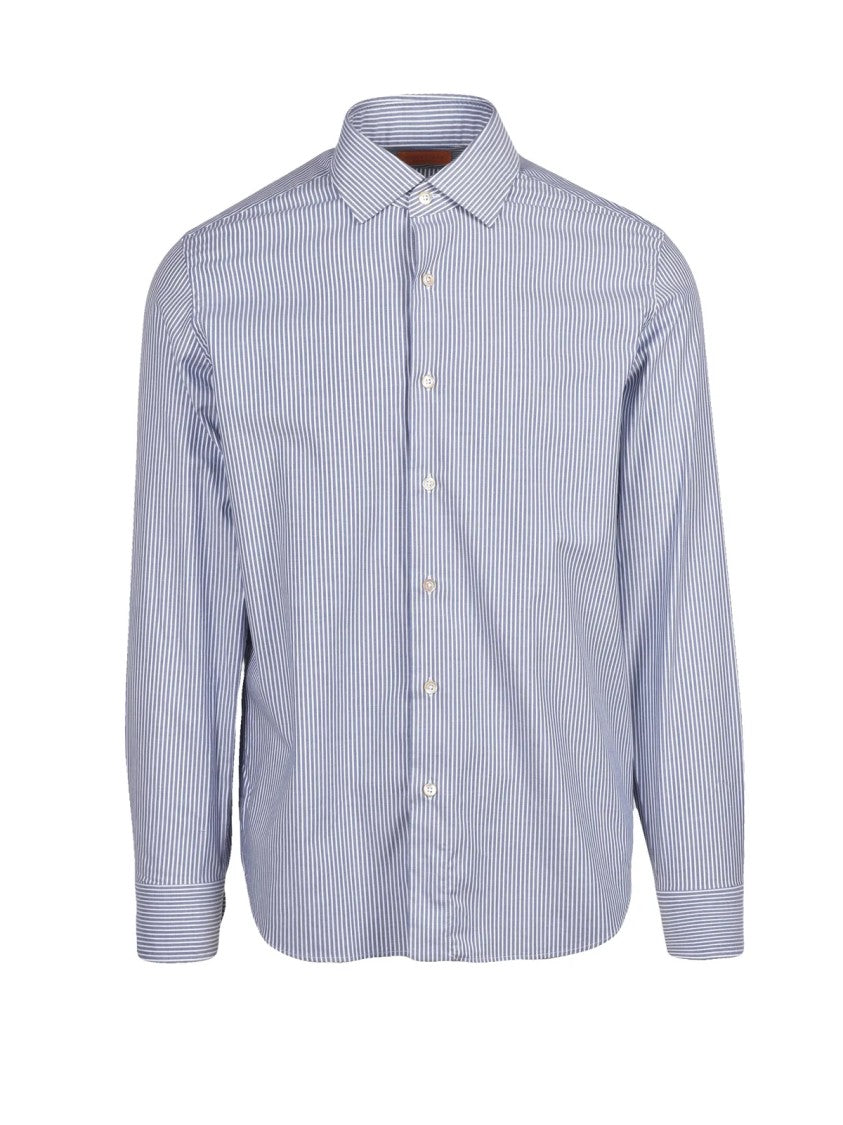Grigio Blue/White Striped Stretch Cotton Shirt