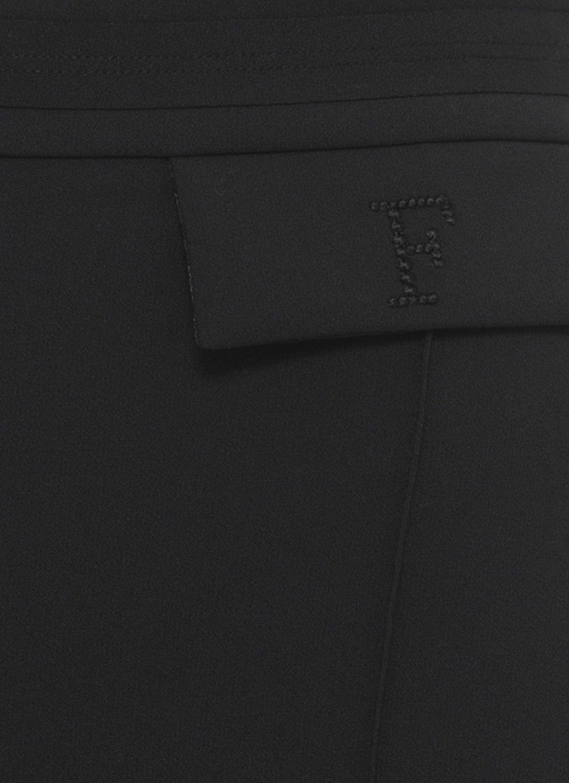 Elisabetta Franchi Black Embroidered Logo Straight-Leg Pants