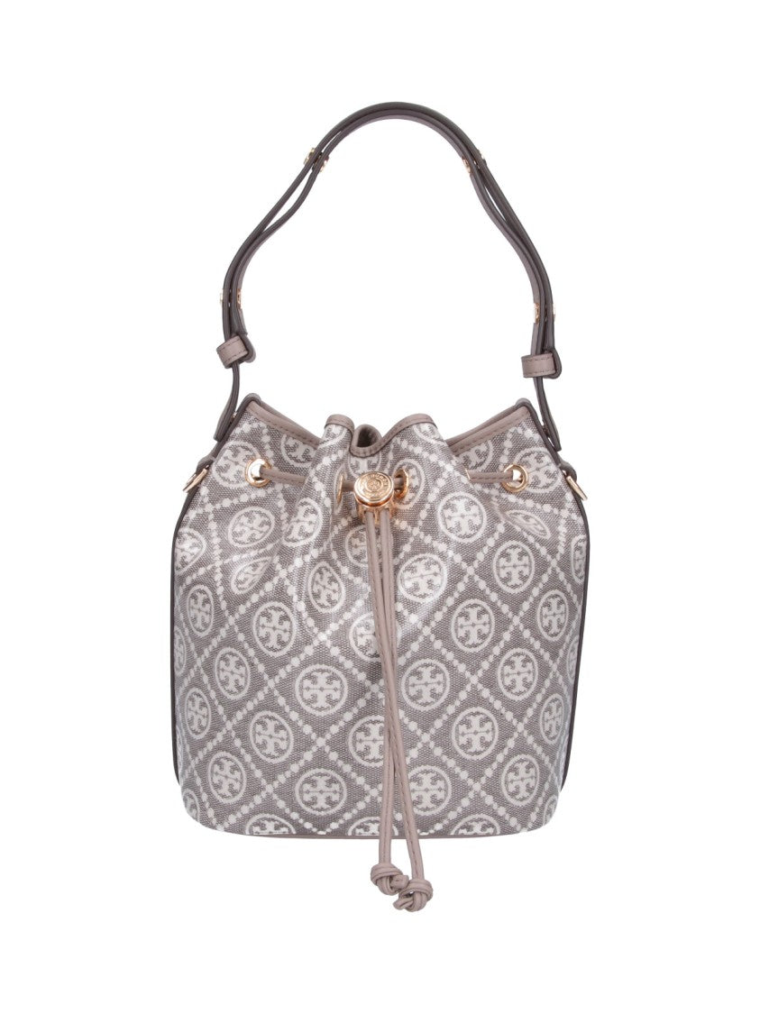 Tory Burch Bucket-Style Handbag With Geometric Pattern And Gold-Tone Accents