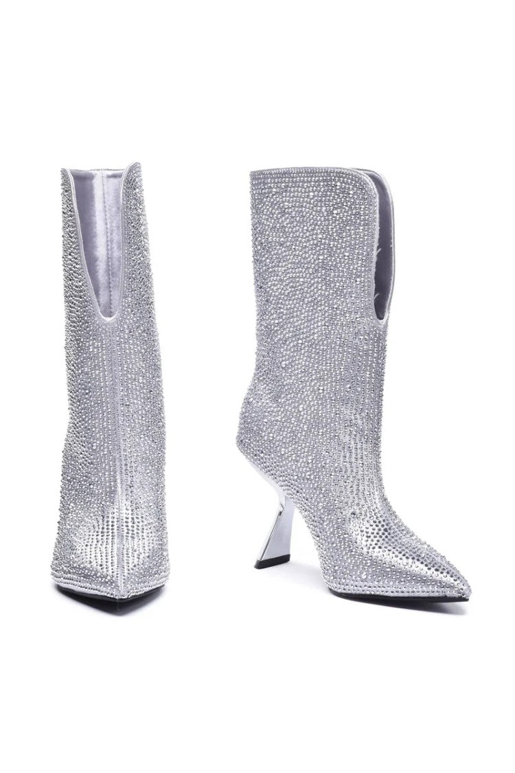 Twenty Fourhaitch Rhinestone Ankle Boot - Silver