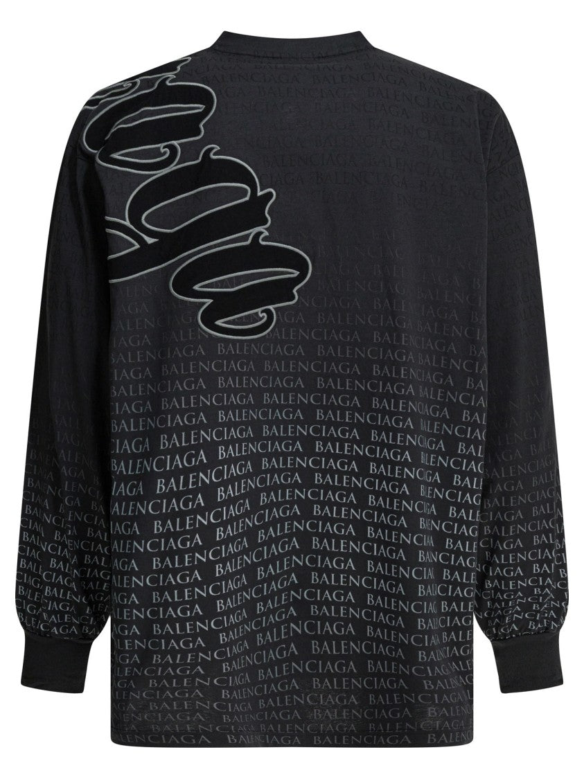 Balenciaga Long-Sleeve Graphic T-Shirt With Ribbed Cuffs And Crew Neck