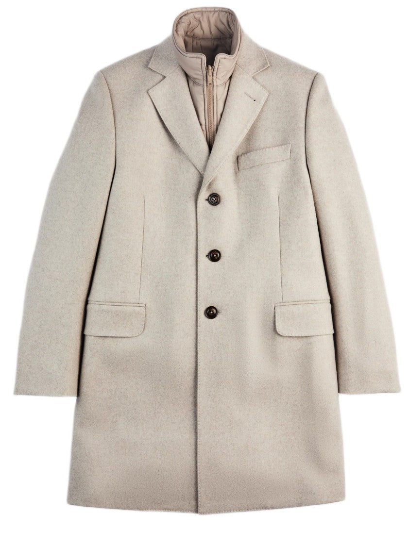 Fay Three-Button Tailored Coat In Sand With Textured Finish