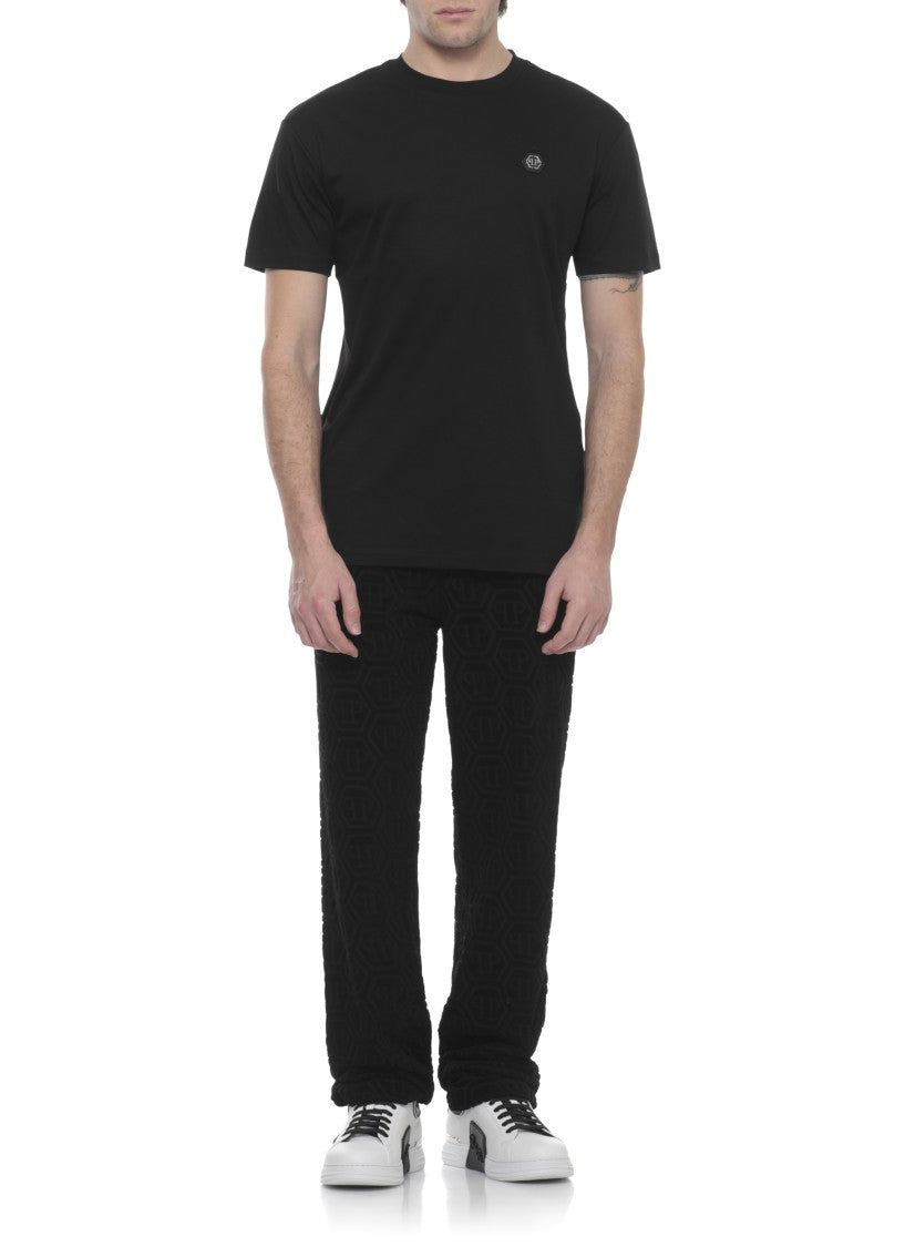 Philipp Plein Black Hexagon Metallic Logo Cotton T-Shirt