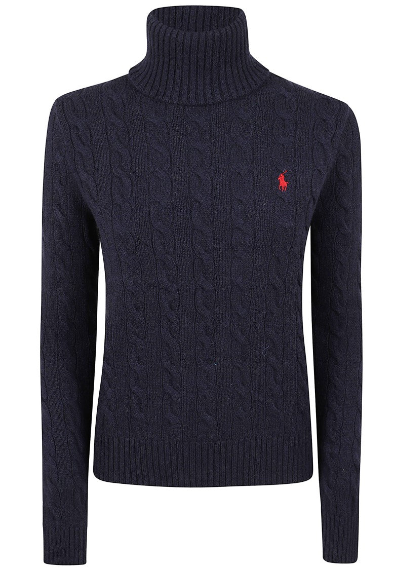 Polo Ralph Lauren Navy Wool-Blend Cable-Knit Turtleneck Sweater