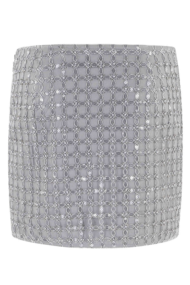 Rotate Gray Beaded All-Over Rhinestone Polyester Mini Skirt