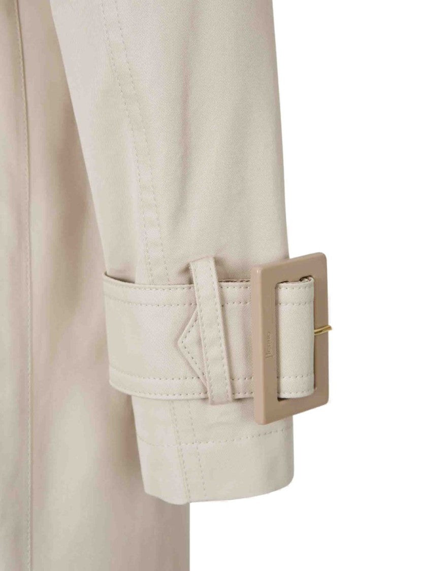Herno Double-Breasted Light Beige Herno Coat With Belted Waist