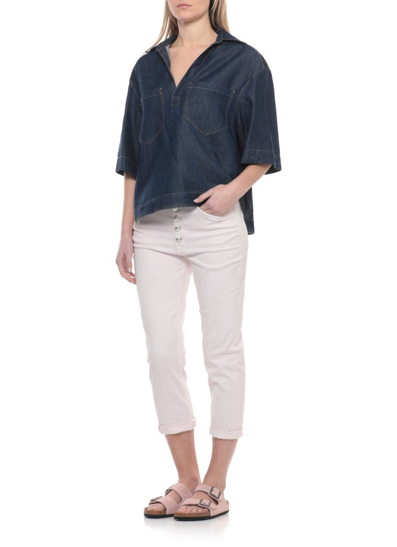 Dondup Blue Denim V-Neck Blouse