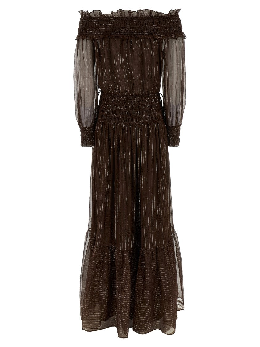 Self-Portrait 'Brown Georgette Off Shoulder Maxi' Dress
