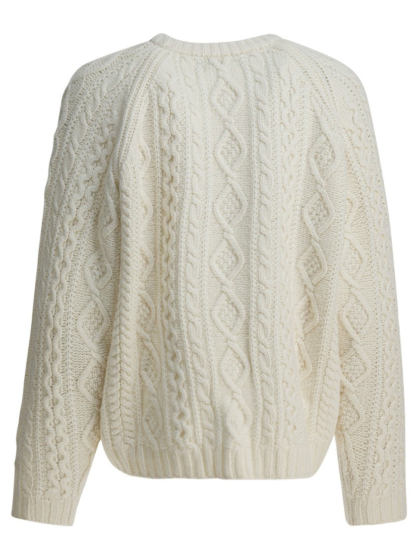 Sandbeige Cable Knit Sweater With Textured Design