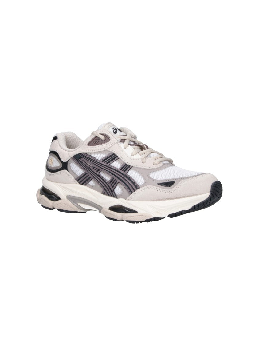 Asics Cream Leather Sneakers With Rounded Toe And Contrast Detailing