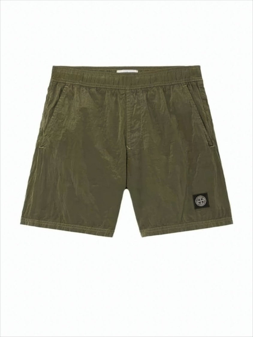 Stone Island Green Polyamide Shorts With Crinkled Texture