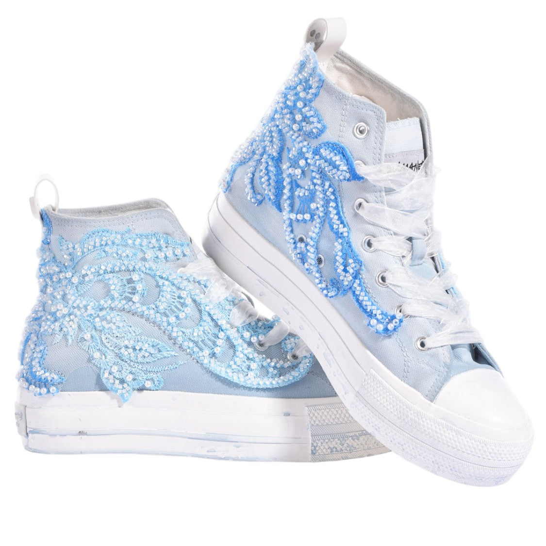 Mimanera Blue Princess Handcrafted Pearl Platform Sneakers