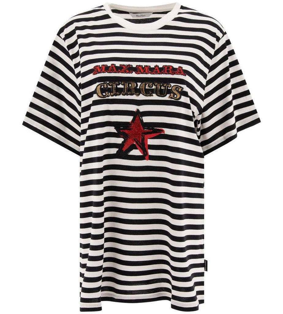 Max Mara Horizontal Striped Short-Sleeved T-Shirt With Embroidered Graphics