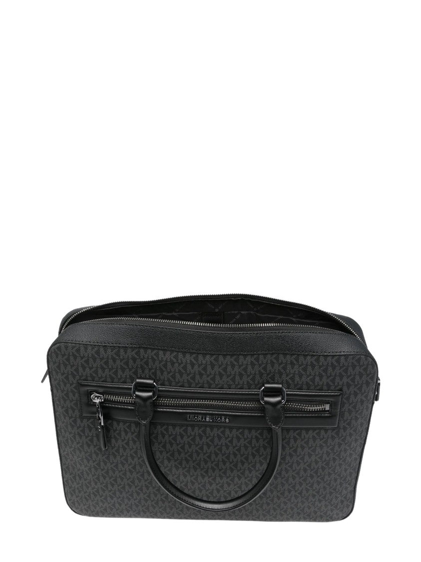 Michael Kors Black Grey Logo-Print Zip Briefcase