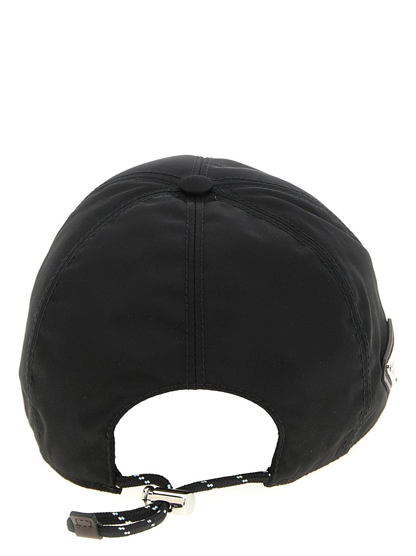 Prada Structured Black Nylon Cap With Enameled Logo
