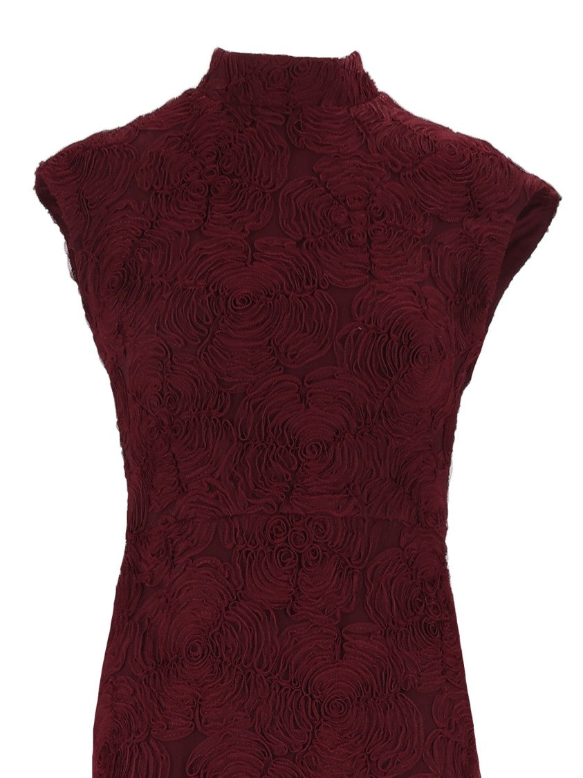 Rotate Brown Tight-Fit Floral Mesh Maxi Dress