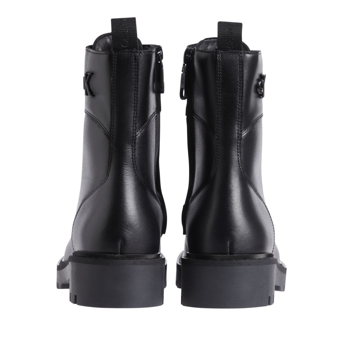 Calvin Klein Jeans Black Combat-Style Lace-Up Rubber Sole Leather Ankle Boots