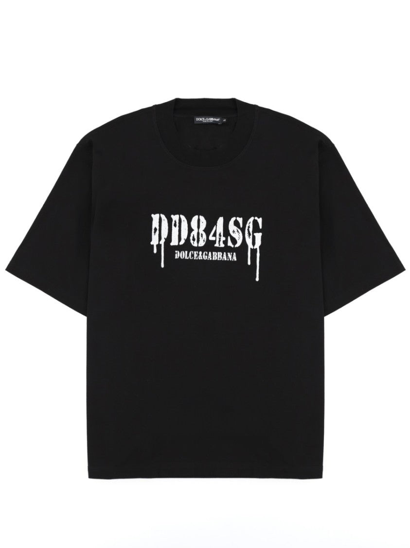 Dolce & Gabbana Black Center Graphic Printed Cotton T-Shirt