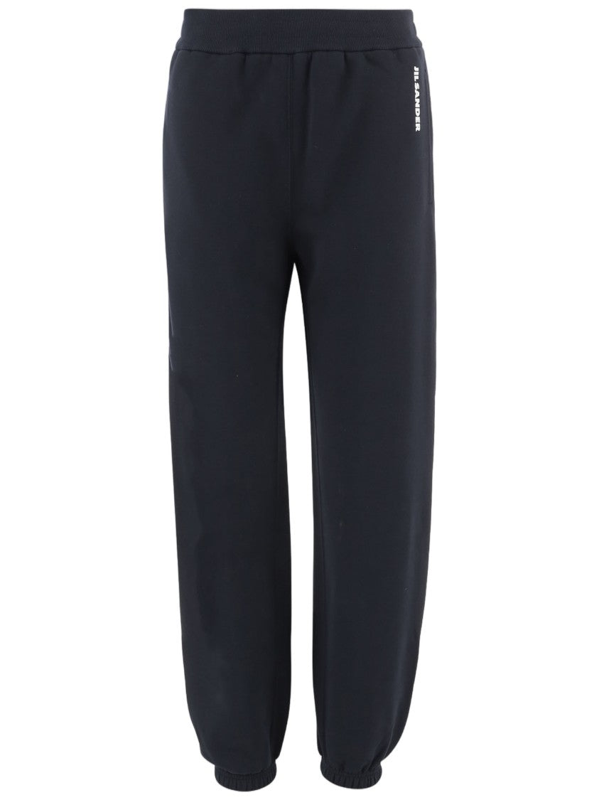 Jil Sander Relaxed Fit Navy Cotton Track Pants With Logo Print