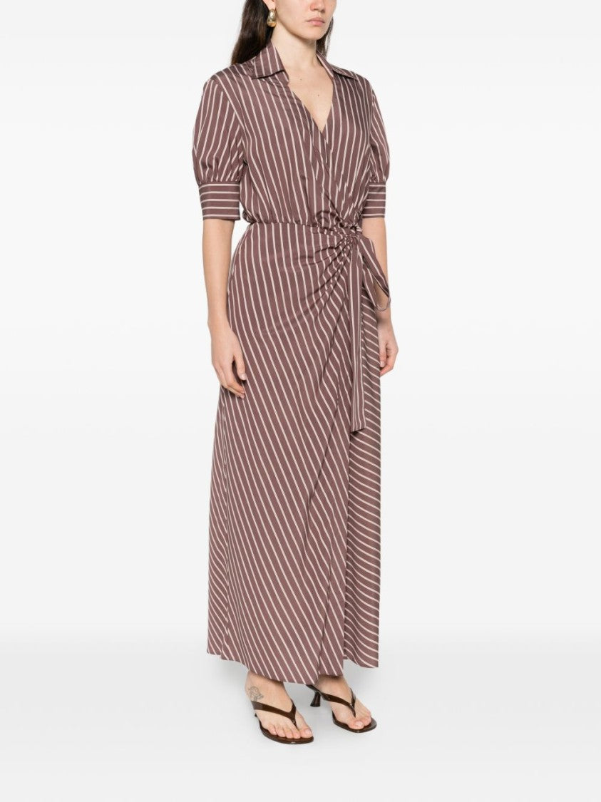 Pinko Brown Striped Open Collar Day Dress
