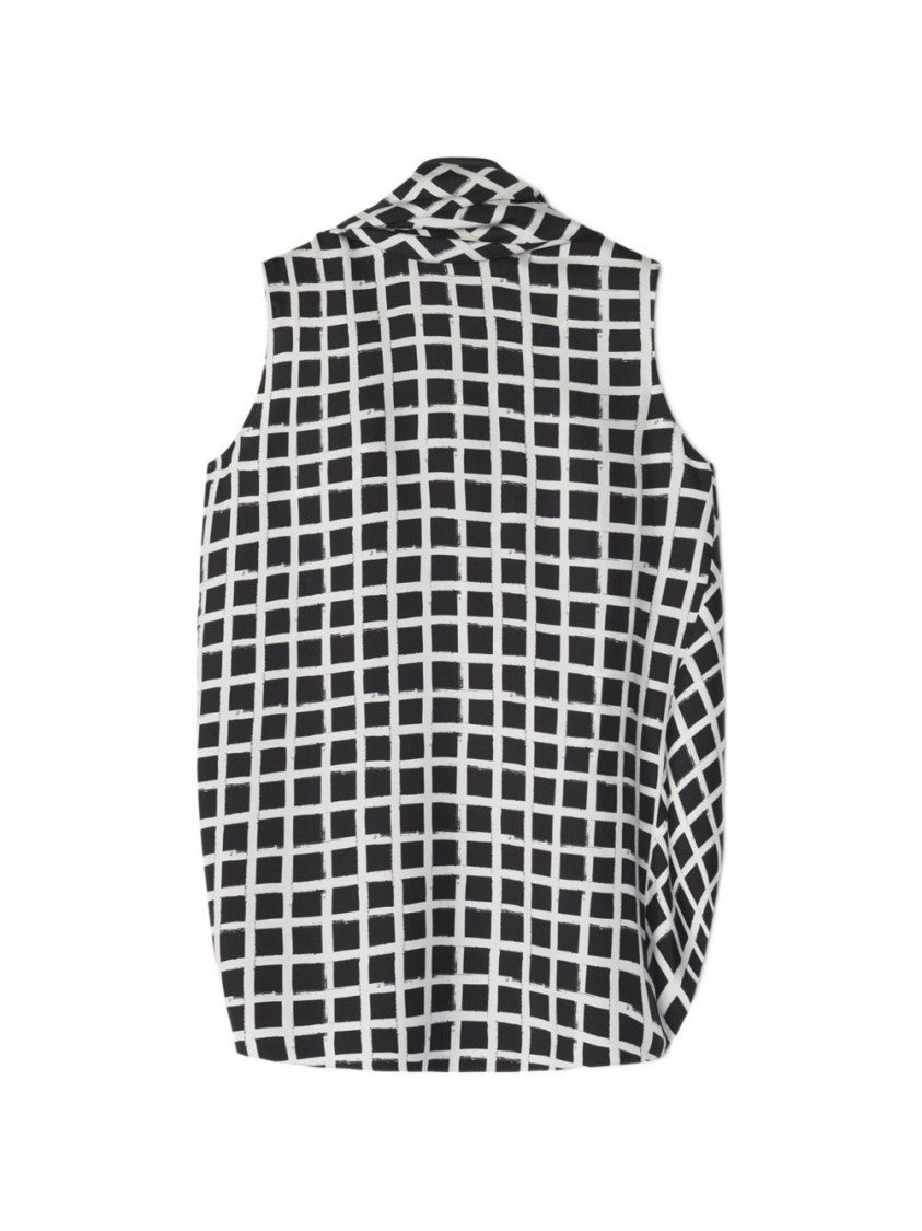 Lanvin Black White Check Knot Detail Top