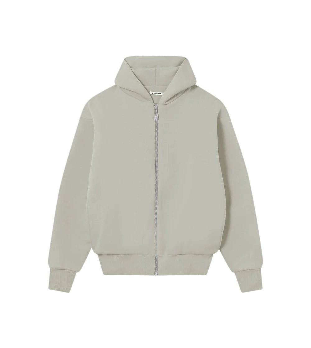 Perplex Leaf Green Minimalist Cotton-Blend Zip Hoodie