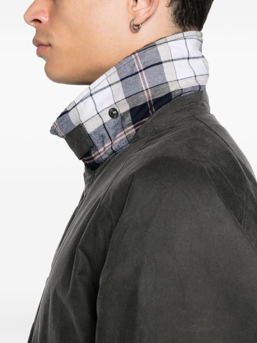Barbour Timeless Gray Jacket With Contrasting Plaid Collar