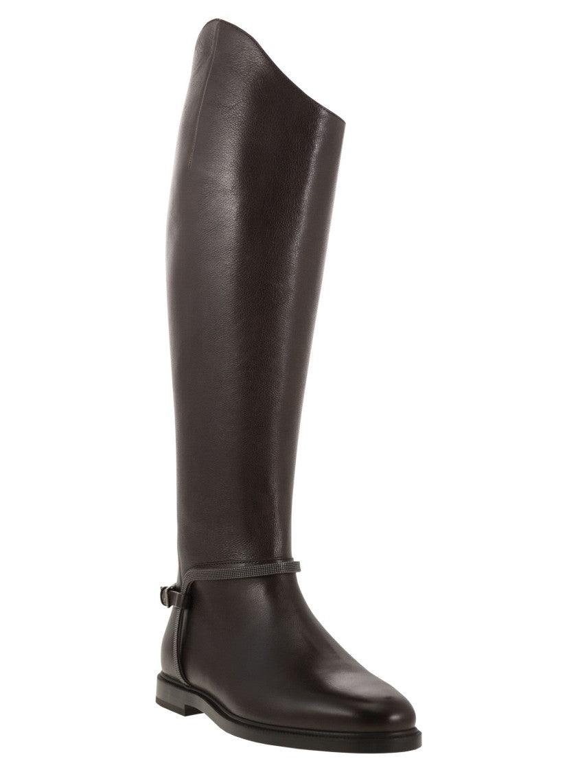 Brunello Cucinelli Classic Leather Boot With Precious Spurs