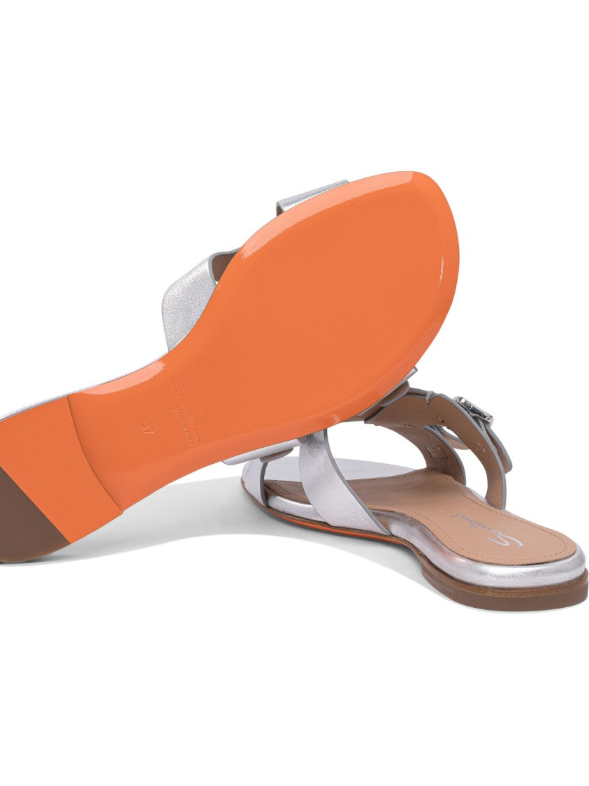 Santoni Sleek Leather Sandals With Buckle Accents