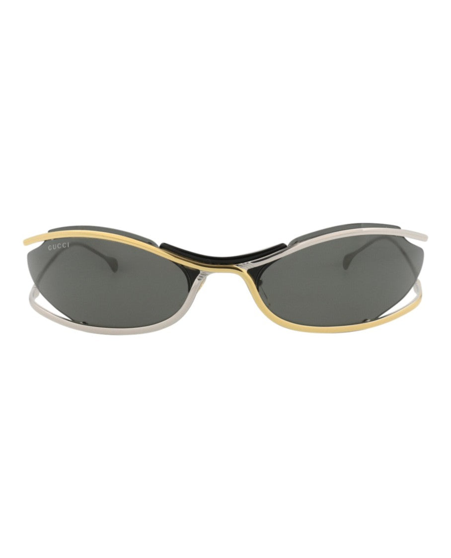 Gucci Shield-Frame Metal Sunglasses With Dual-Tone Finish