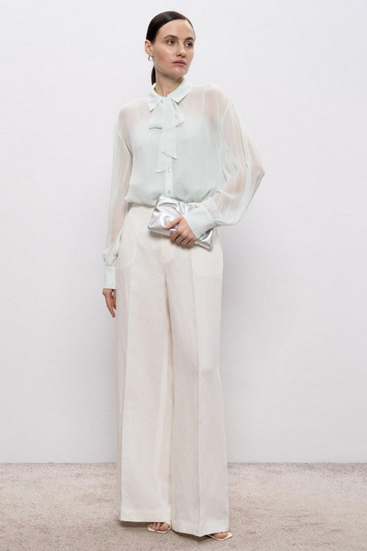 Twin-Set Sky Blue Tie-Neck Blouse