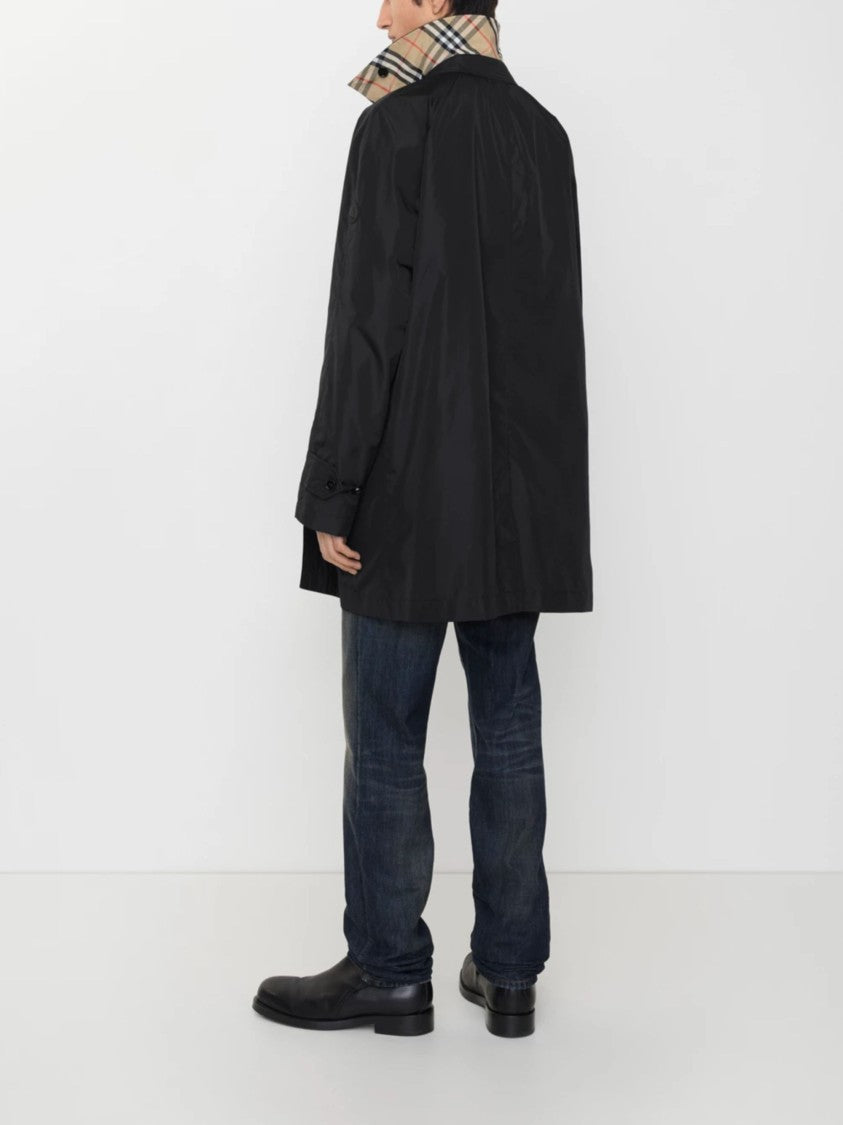 Burberry Black Nylon Check Lining Trench Coat