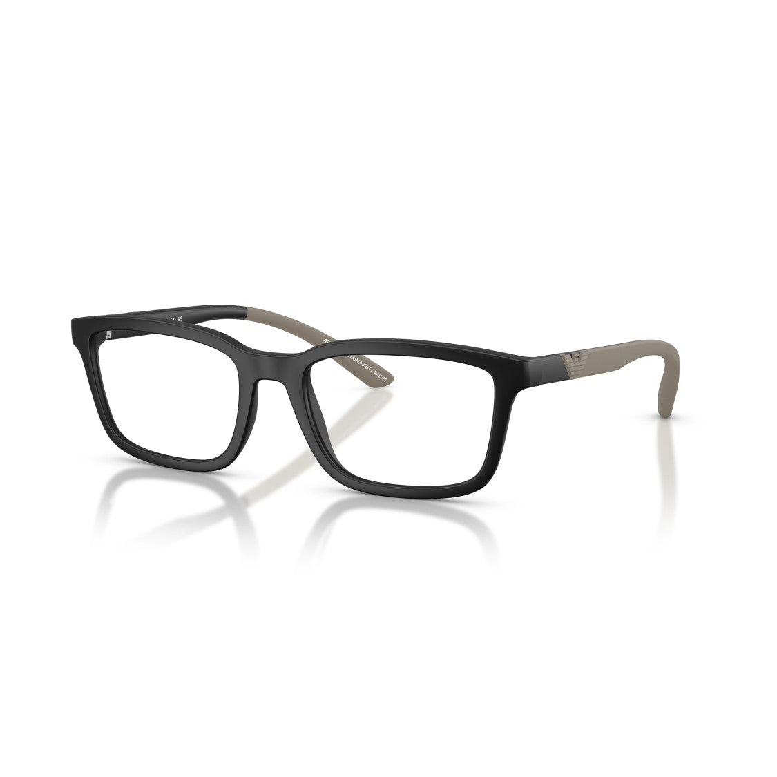Emporio Armani 0Ea3259 Matte Black Rectangular Eyeglass Frames With Taupe Temples
